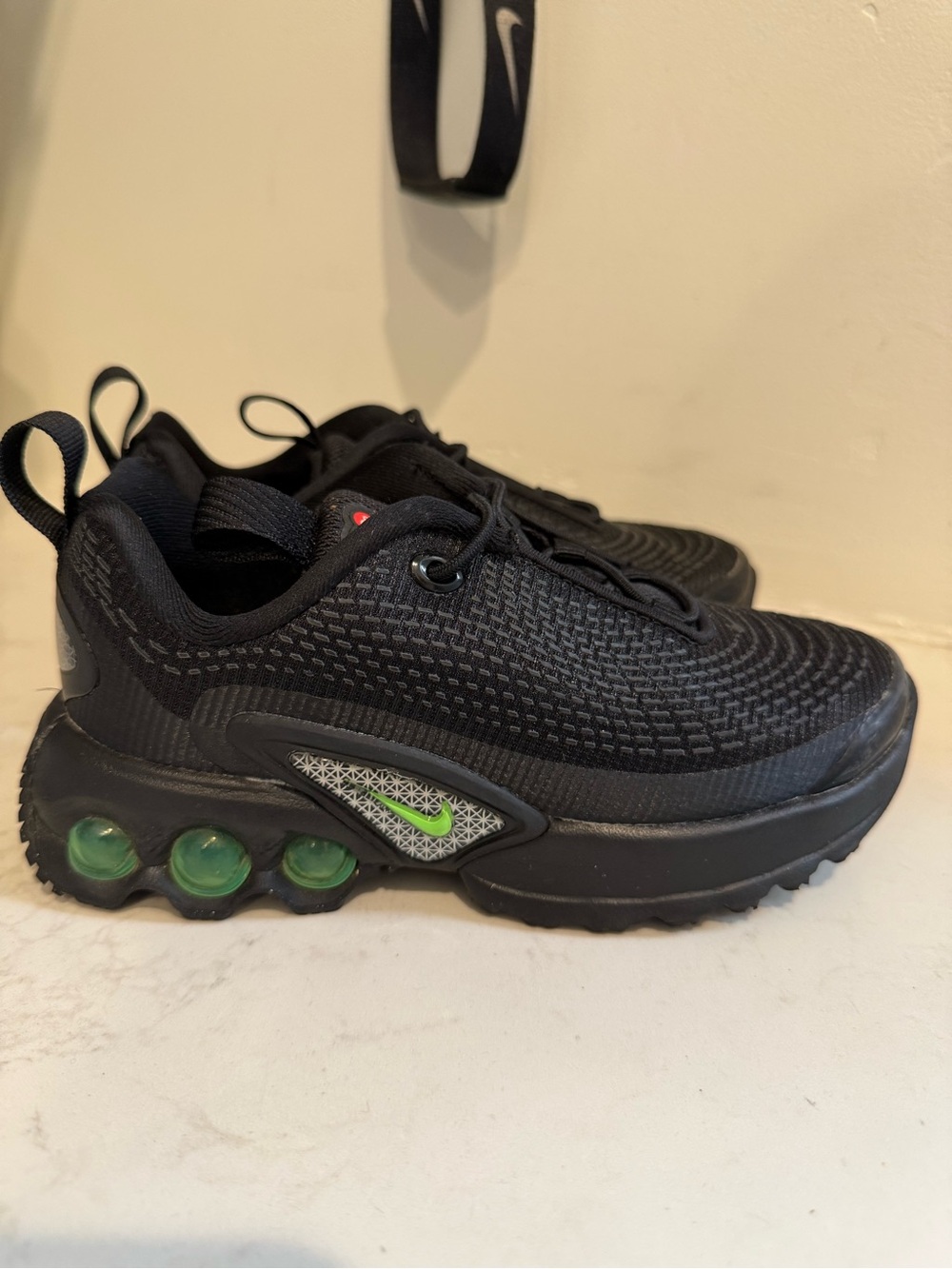 Nike Kids Black Sneakers with Green Air Pods